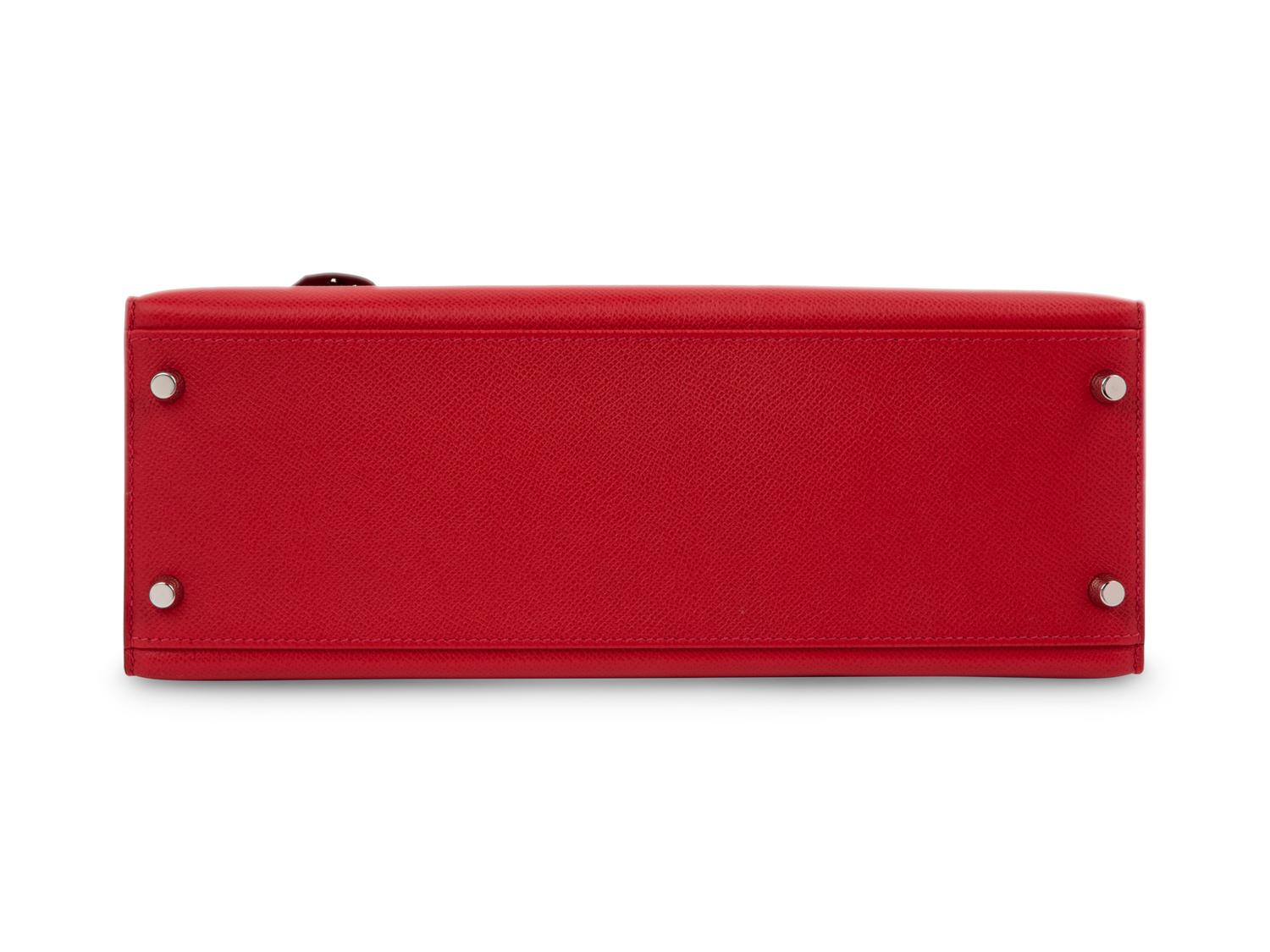 Red Hermès Epsom Leather Kelly 32 with Strap, 2014