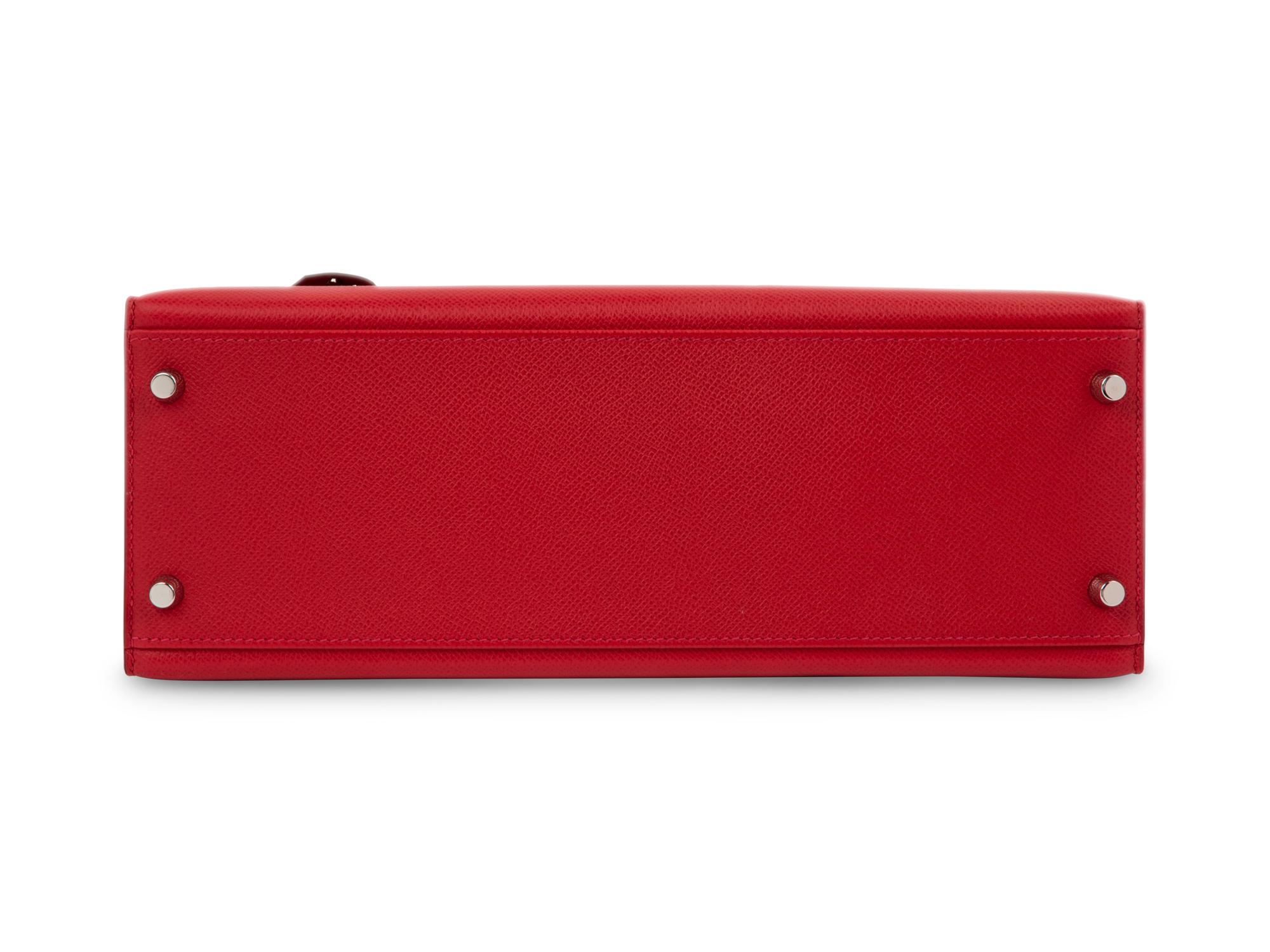 Red Hermès Epsom Leather Kelly 32 with Strap, 2014