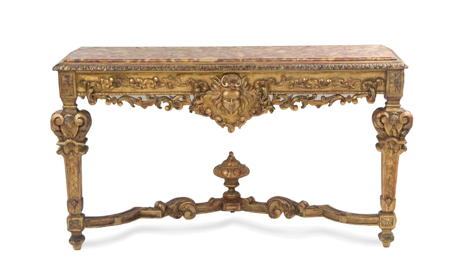 A Pair of Louis XVI Giltwood Console Tables, 18TH/19TH CENTURY WITH ALTERATION, Height 34 3/4 x width 57 1/4 x depth 14 3/4 inches. — 18TH/19TH CENTURY WITH ALTERATION,