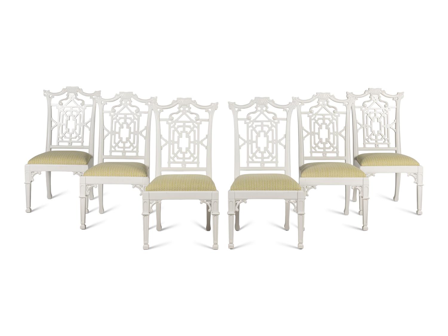 A Set of Six Chinese Chippendale Style Dining Chairs