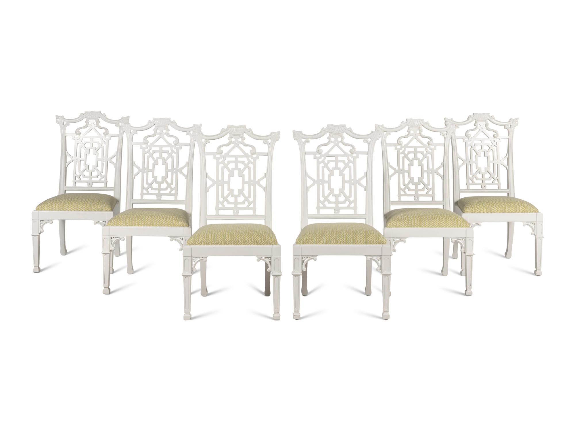 A Set of Six Chinese Chippendale Style Dining Chairs
