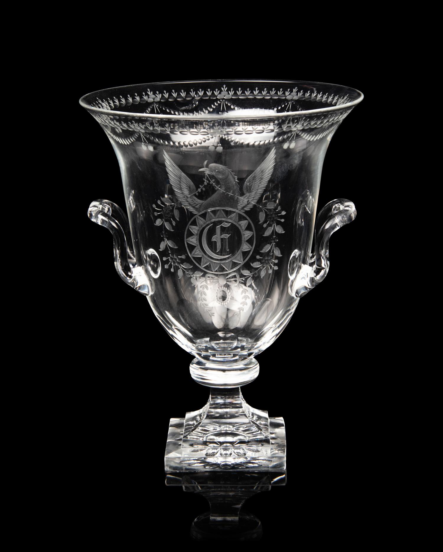 A Steuben Engraved Glass Strawberry Mansion Urn