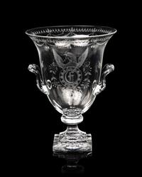 A Steuben Engraved Glass Strawberry Mansion Urn