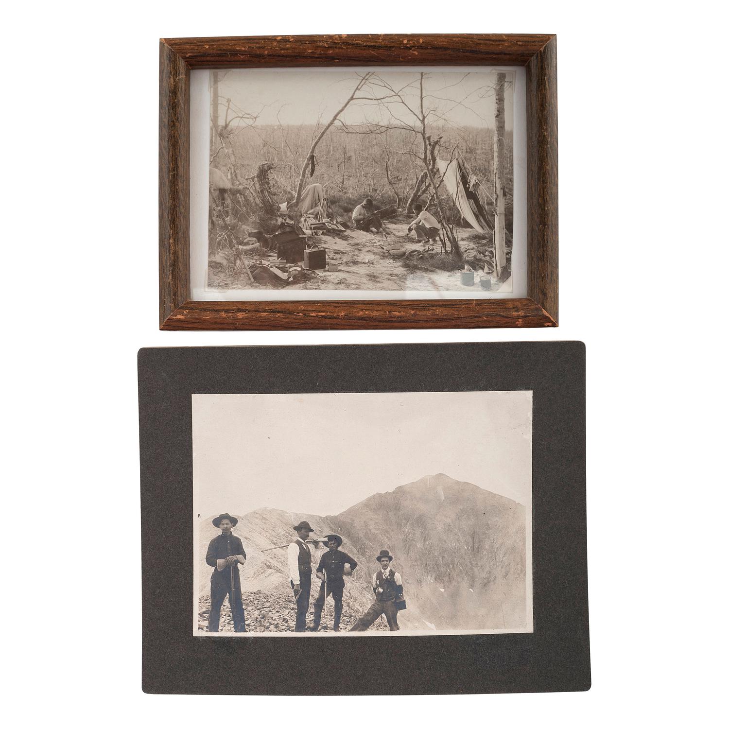 [EARLY PHOTOGRAPHY]. A group of albumen and silver gelatin photographs showing early photographers, their equipment, and pioneering techniques, comprising:
