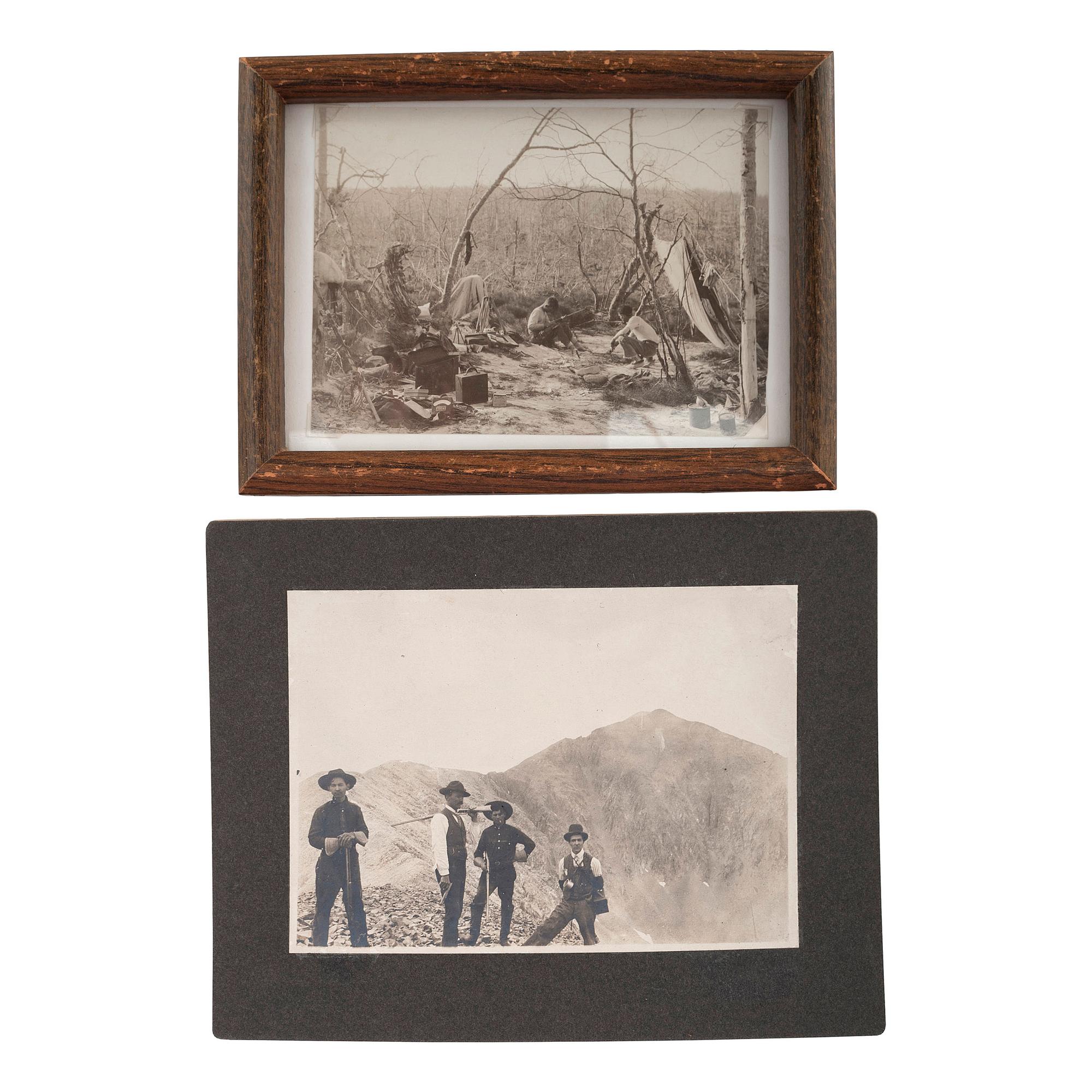 [EARLY PHOTOGRAPHY]. A group of albumen and silver gelatin photographs showing early photographers, their equipment, and pioneering techniques, comprising: