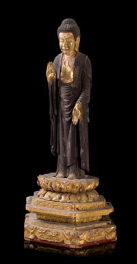 A Parcel Gilt Lacquered Wood Figure of Amida Buddha Height 28 inches. — EDO PERIOD, 17H/18TH CENTURY