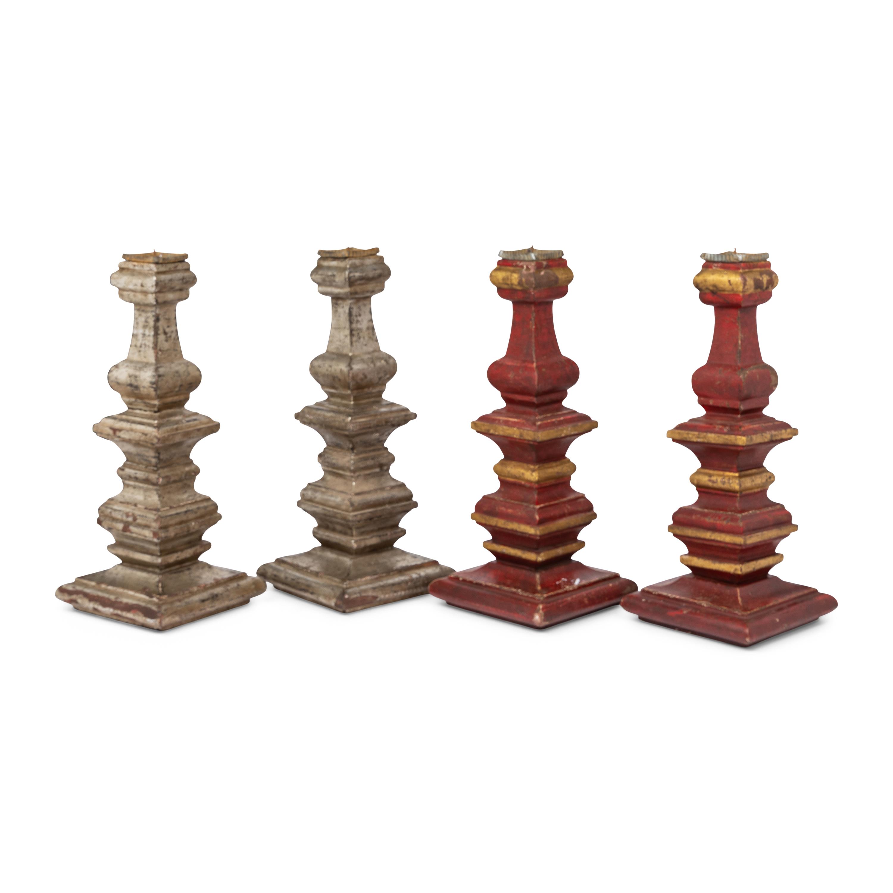 Two Pairs of Italian Painted Pricket Sticks