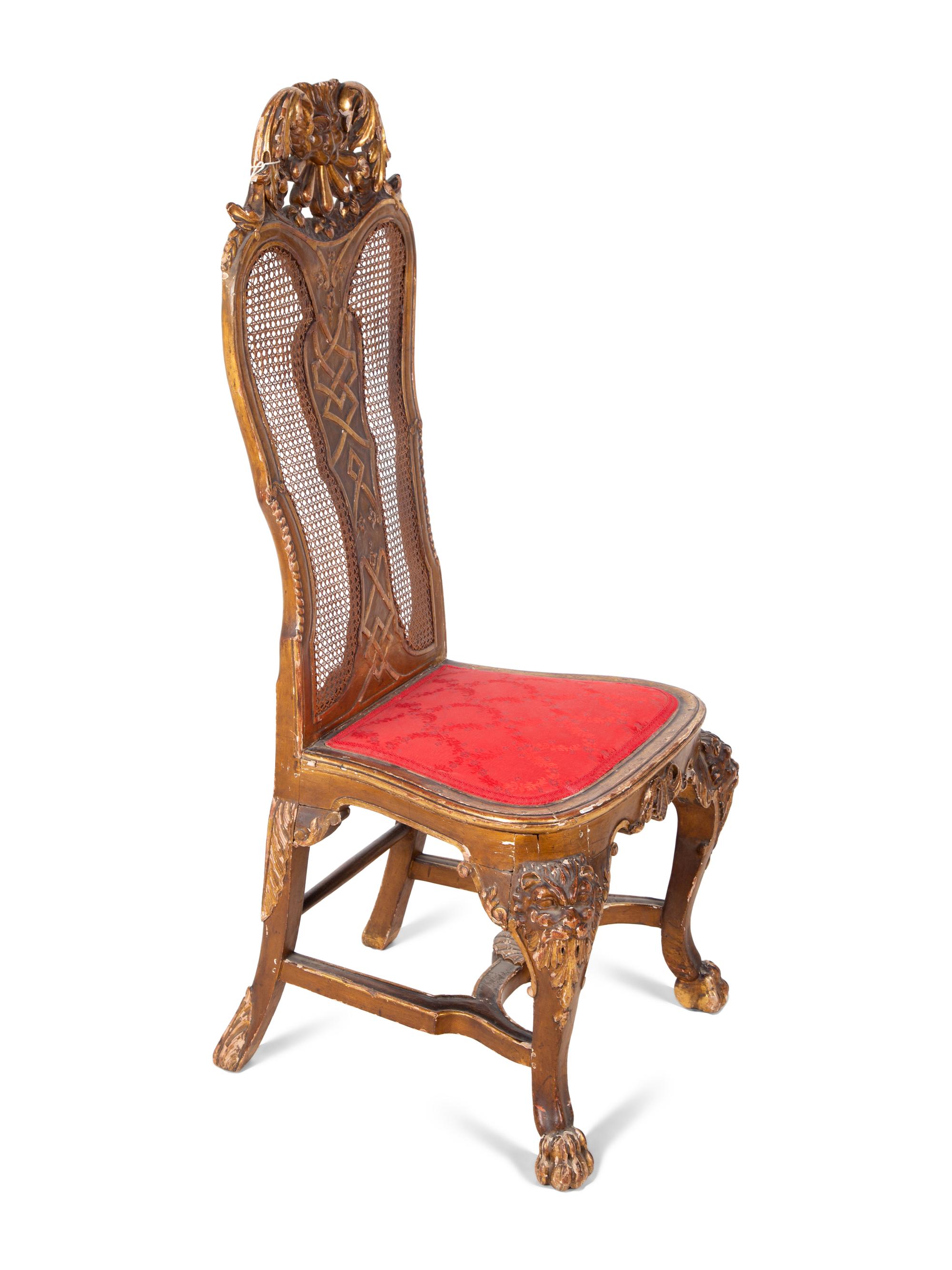 A Queen Anne Style Parcel Gilt Carved Walnut Side Chair — 19TH CENTURY