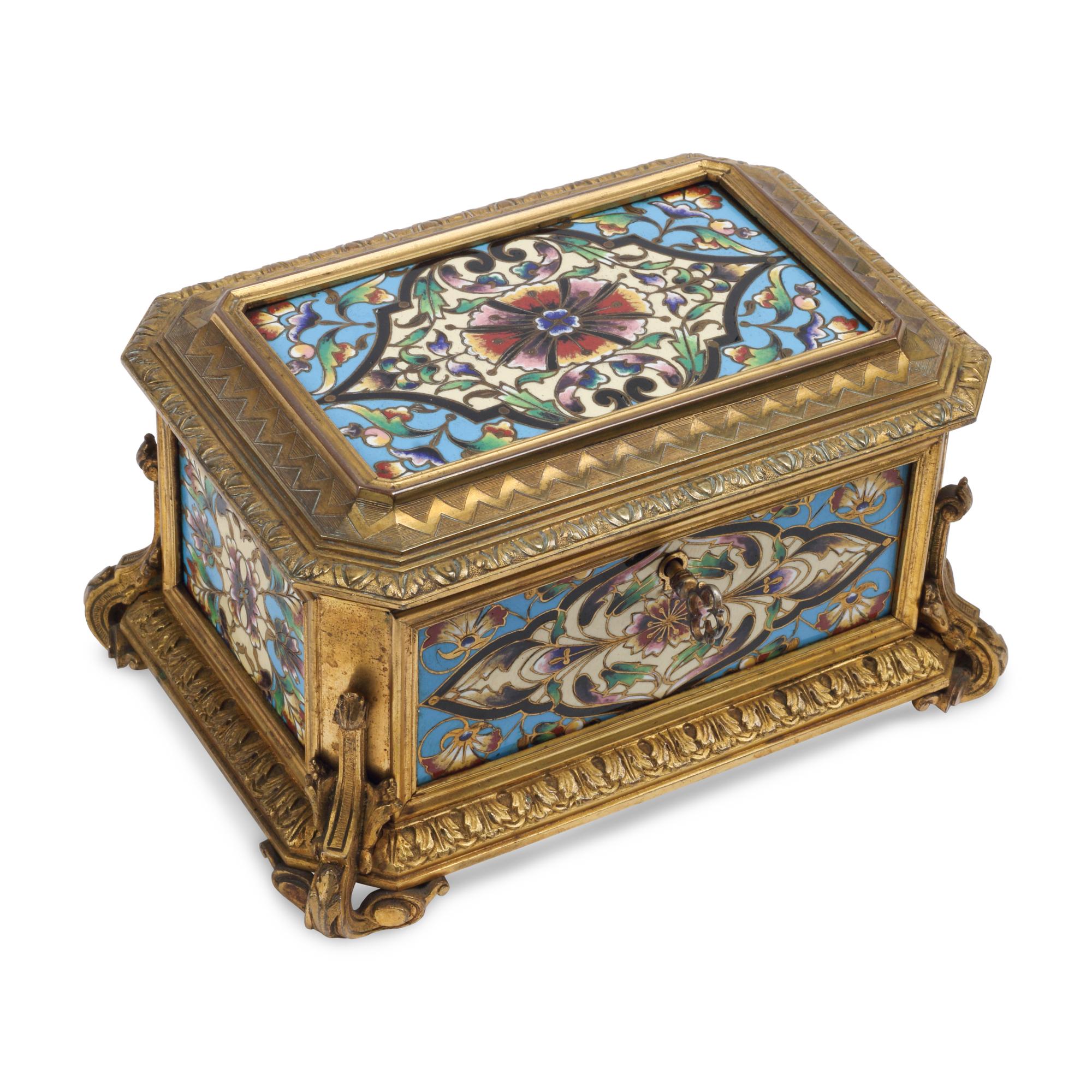 A French Gilt Bronze and Champlevé Enamel Box