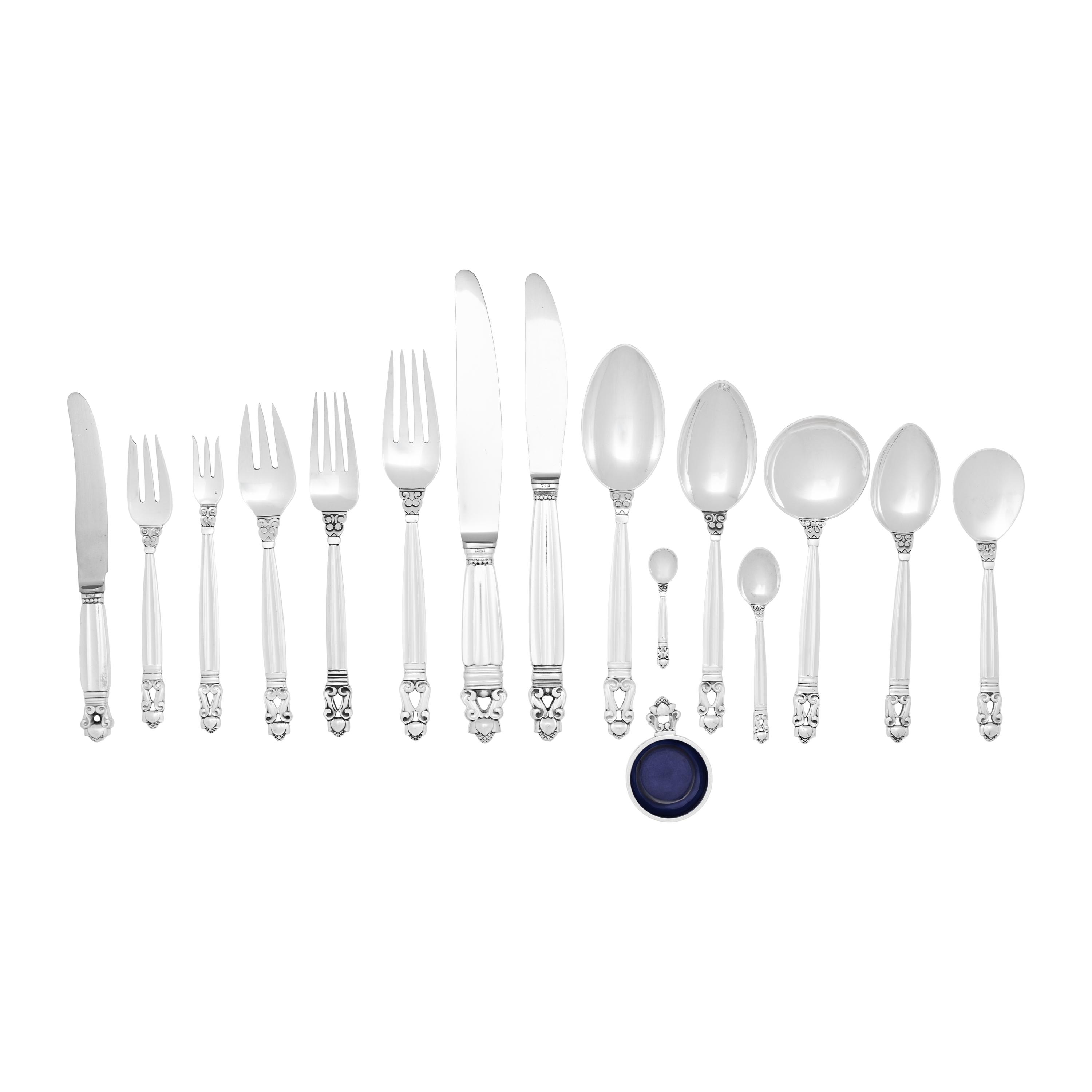 An Extensive Georg Jensen Acorn Silver Flatware Service