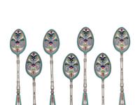 A Set of Russian Enameled Silver Coffee Spoons