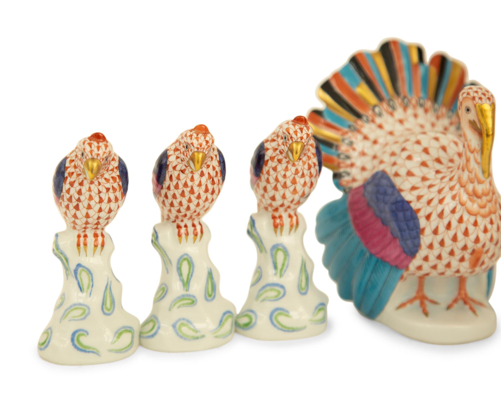 Nine Herend Porcelain Bird Figurines