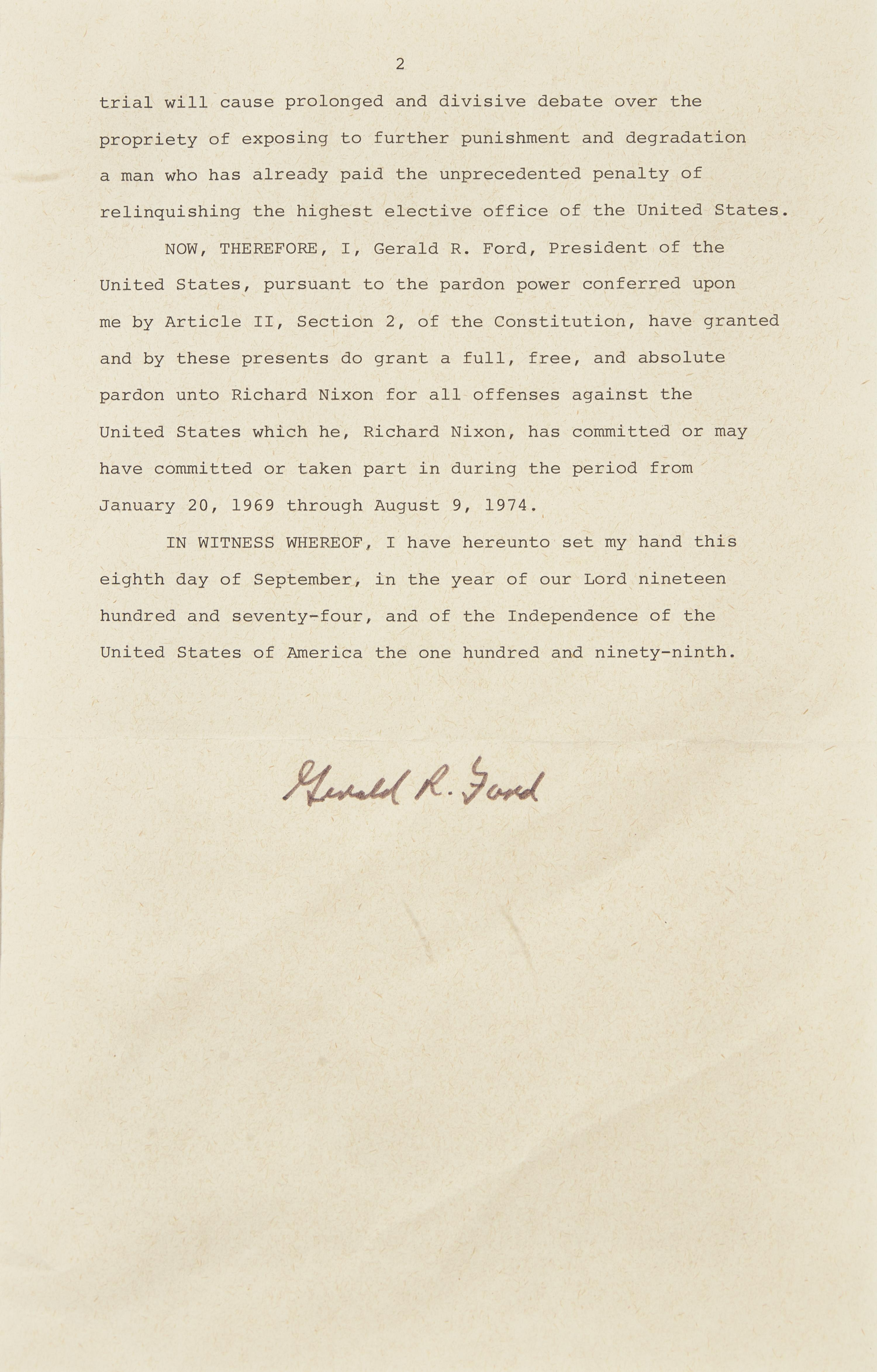 [Presidential] Nixon, Richard, and Gerald Ford. Group of 2 Souvenir Typed Documents, signed