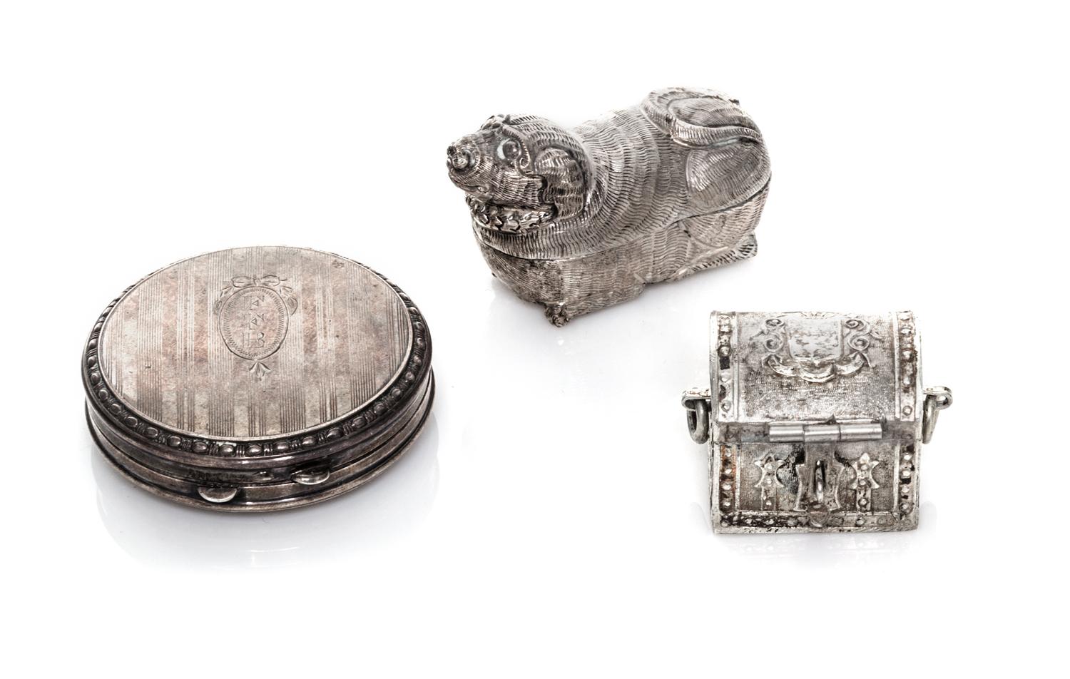 Three American or Mexican Silver Boxes, 20th Century, comprising an American circular compact, Webster Company, a Mexican box with dome