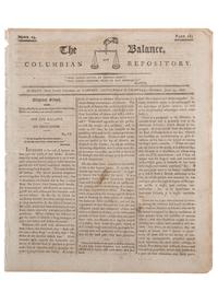 [SLAVERY & ABOLITION]. Advertisements for the return of freedom seekers published in 13 issues of The Balance, and Columbian Repository . Nos. 20-43. Hudson, NY: Sampson, Chittenden & Croswell. 18 May-26 October 1802.