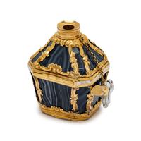 A George III Gold-Mounted Agate and Enameled Scent Bottle, Snuff Box and Patch Box
