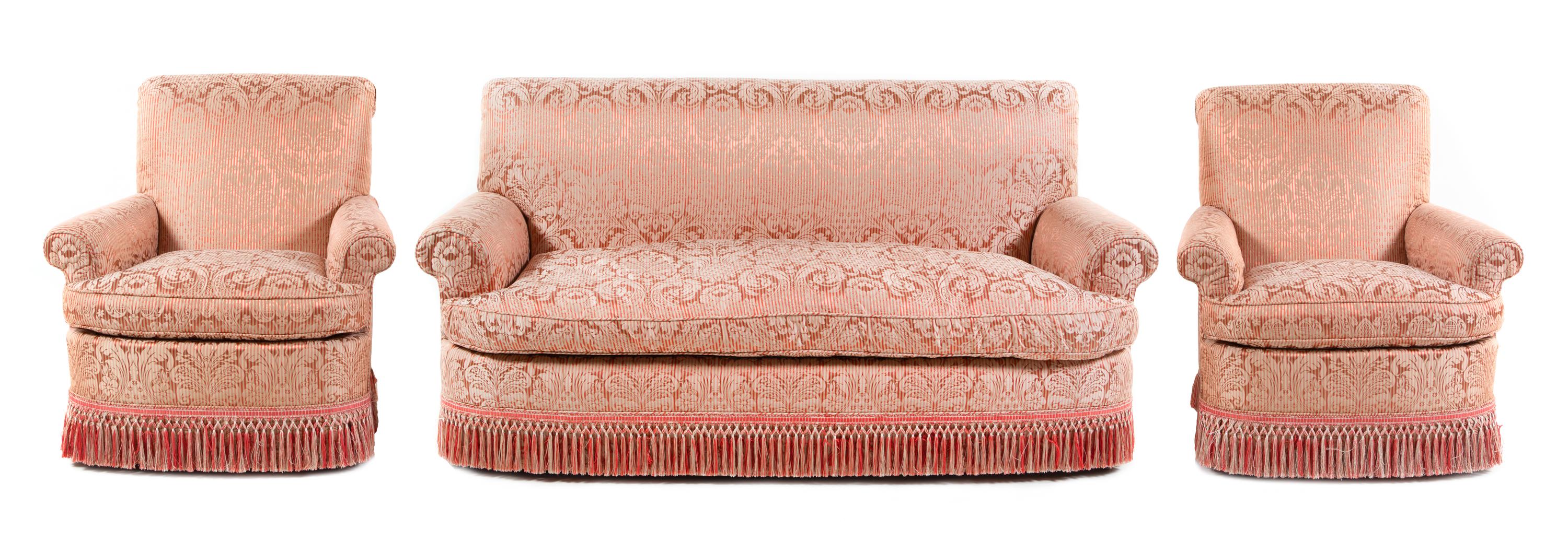A Suite of Custom Upholstered Furniture Height of club chair 35 inches. — 20TH CENTURY