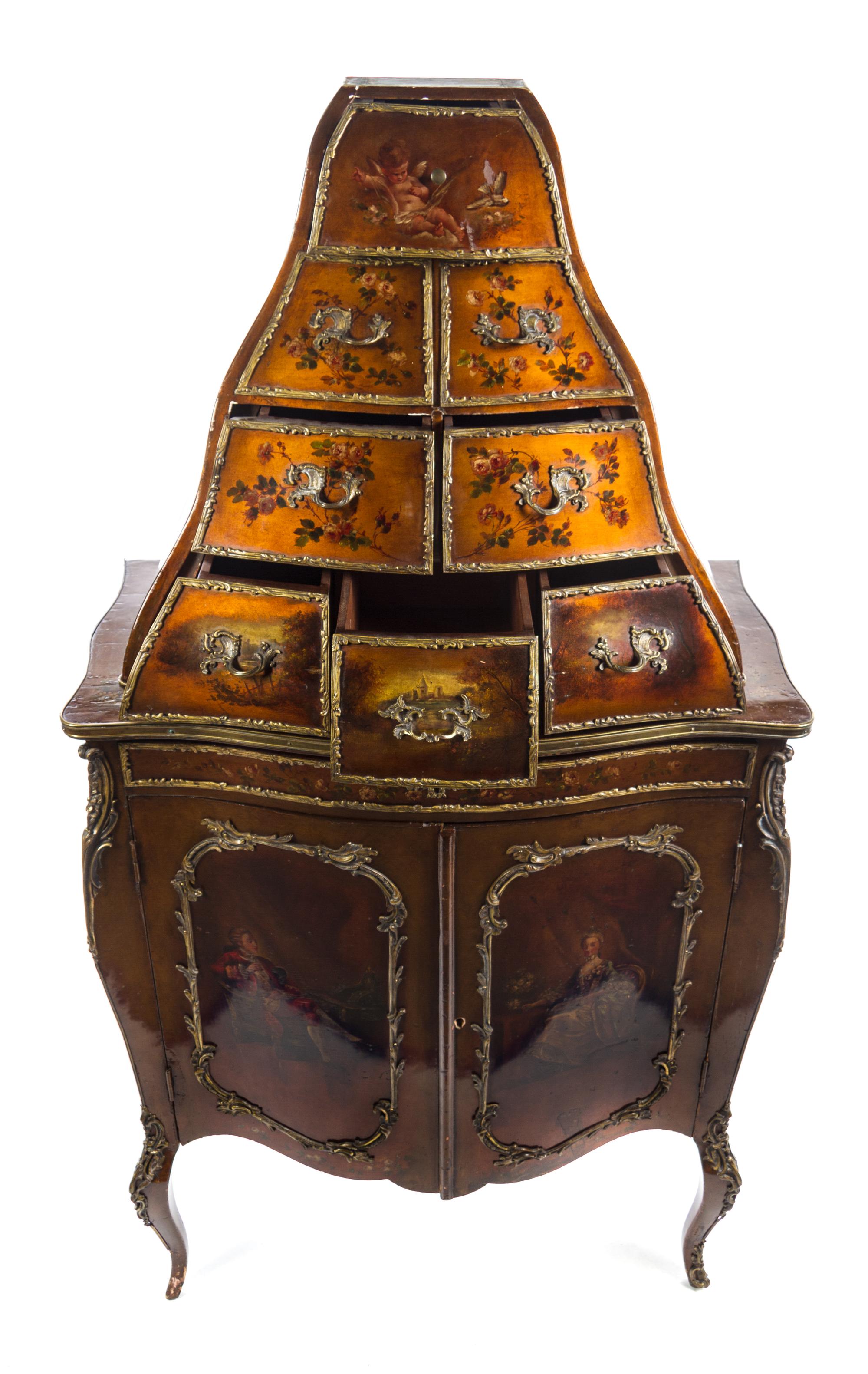 A Louis XV Style Gilt Bronze Mounted Vernis Martin Cabinet Height 69 x width 36 x depth 17 1/2 inches. — EARLY 20TH CENTURY