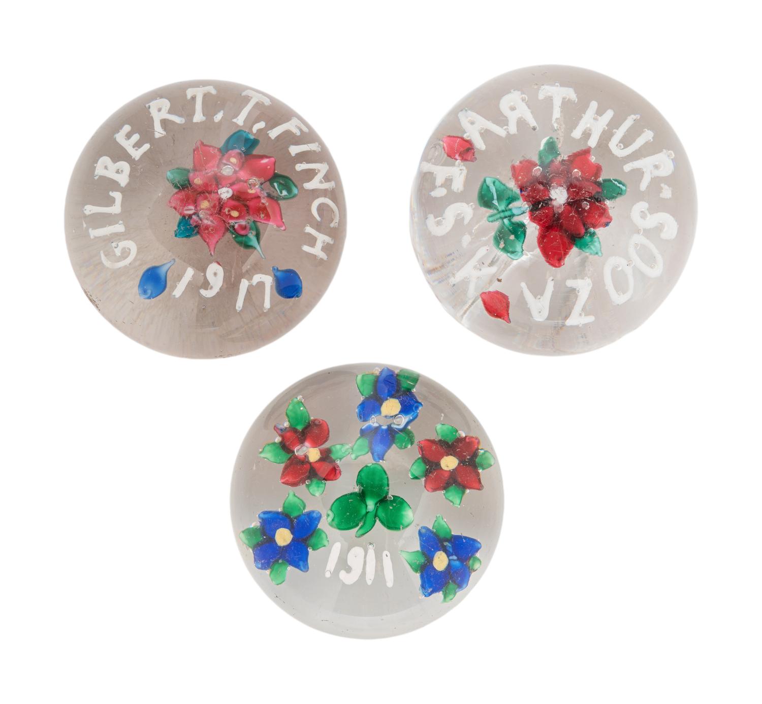 Three Union Glass Co. Commemorative Glass Paperweights