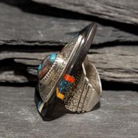 Edison Cummings (Diné, b. 1962) — Large Silver and Multi-stone Ring
