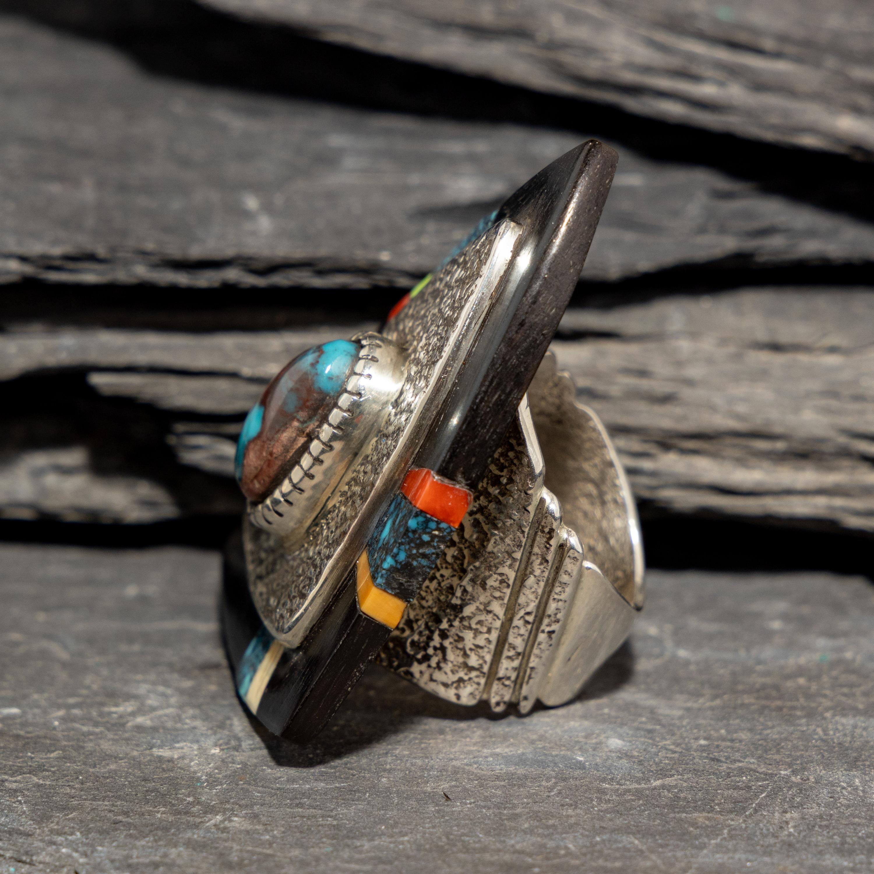 Edison Cummings (Diné, b. 1962) — Large Silver and Multi-stone Ring