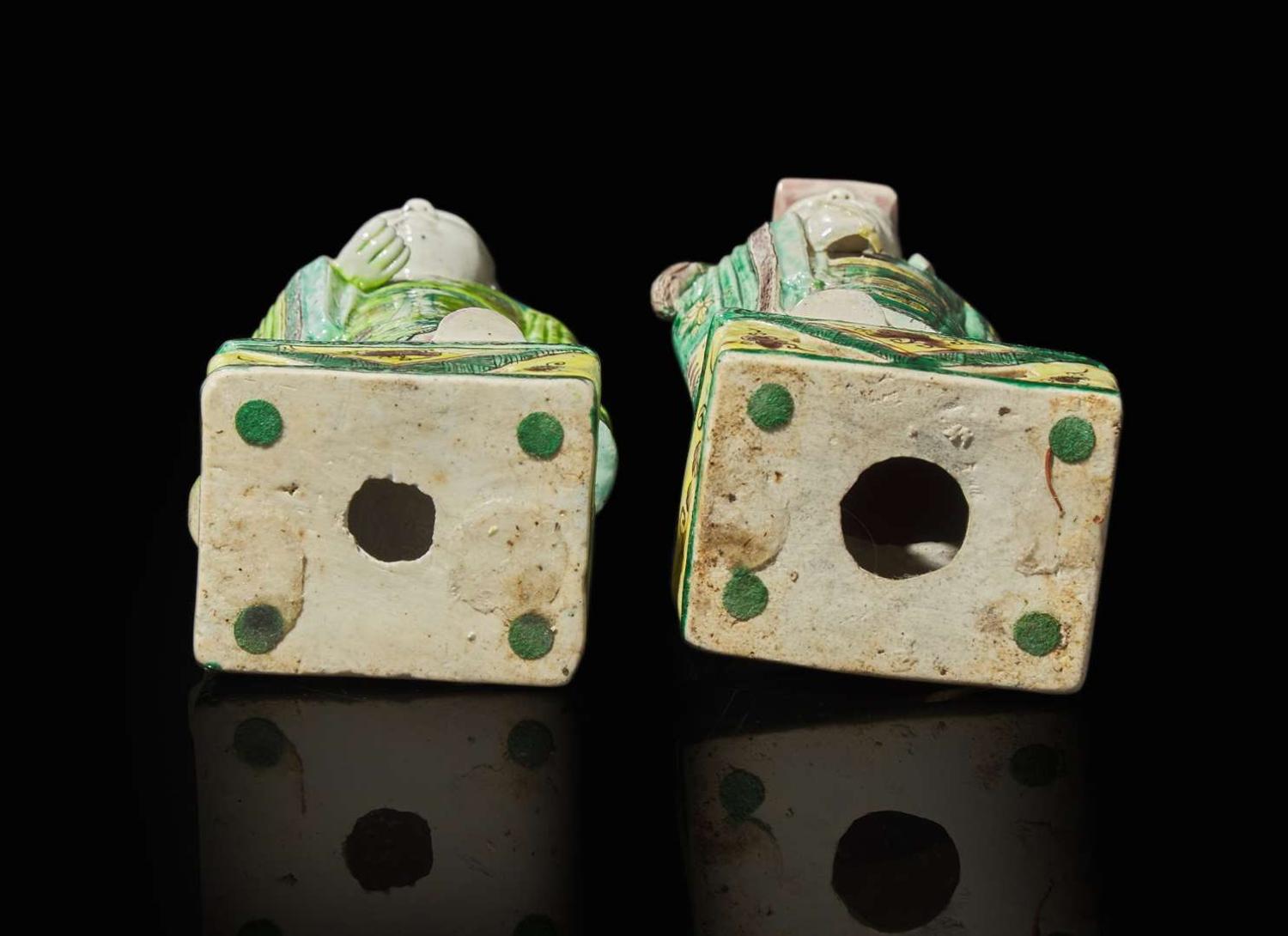 A pair of Chinese famille verte-decorated porcelain Daoist immortals