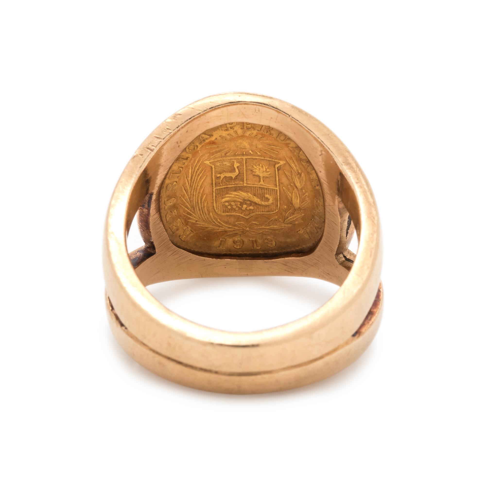 YELLOW GOLD AND PERUVIAN 1/5 LIBRA COIN RING