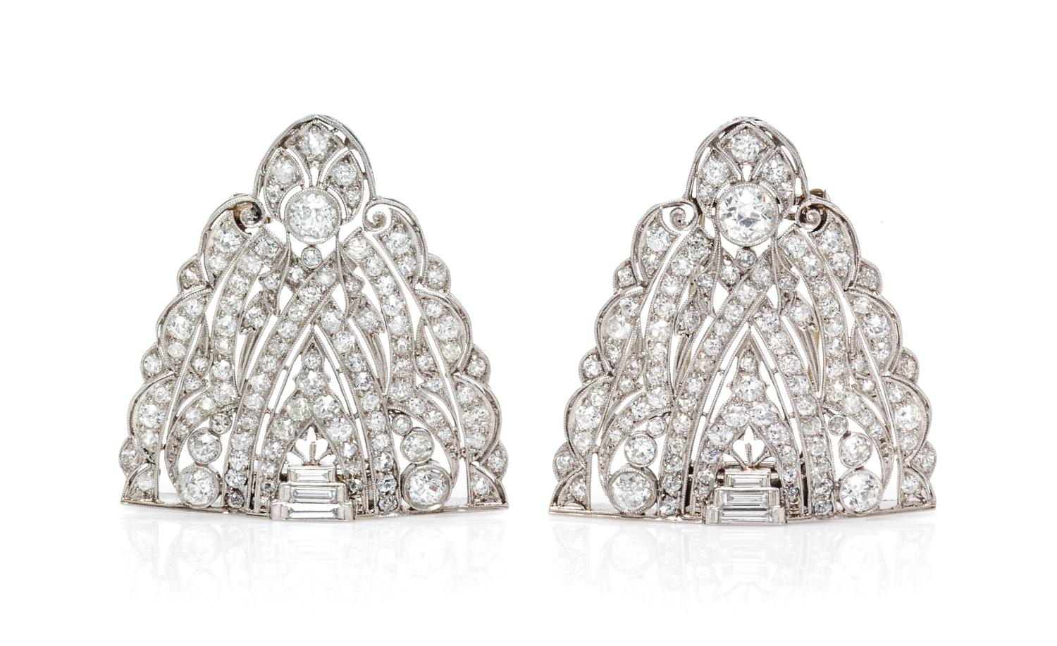 A Pair of Edwardian Platinum and Diamond Dressclips, 13.40 dwts.