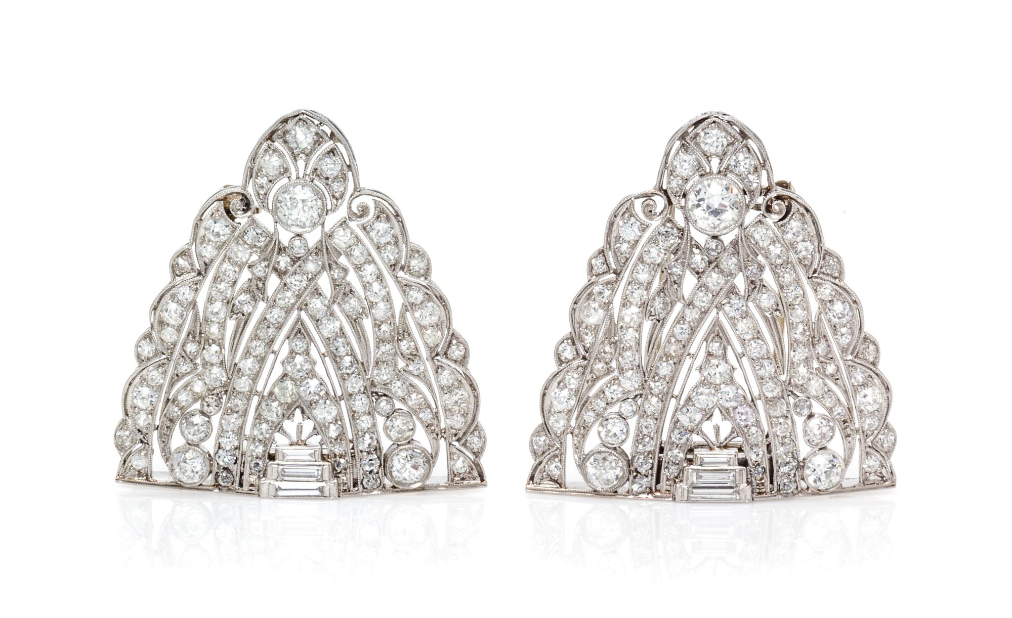 A Pair of Edwardian Platinum and Diamond Dressclips, 13.40 dwts.