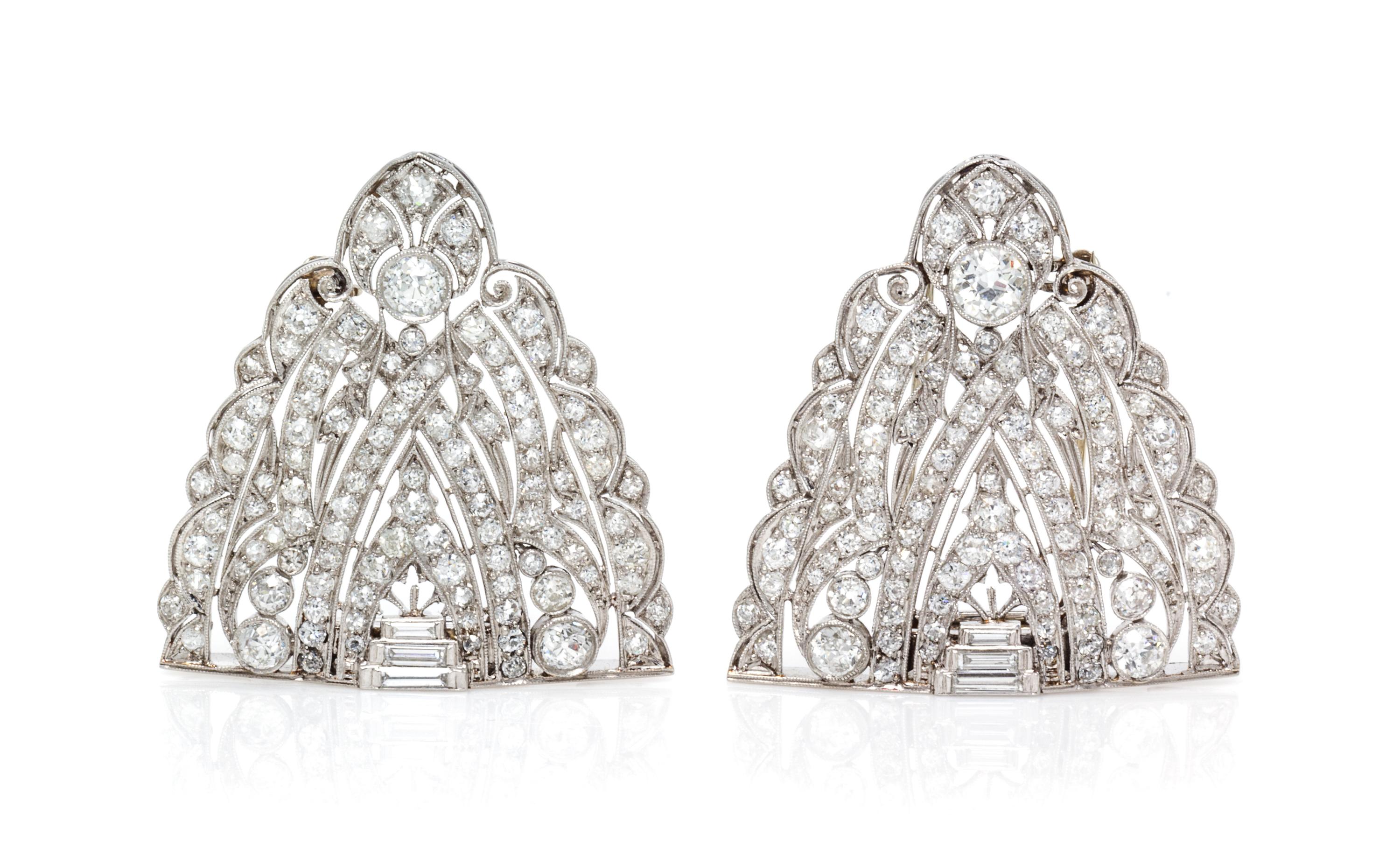 A Pair of Edwardian Platinum and Diamond Dressclips, 13.40 dwts.