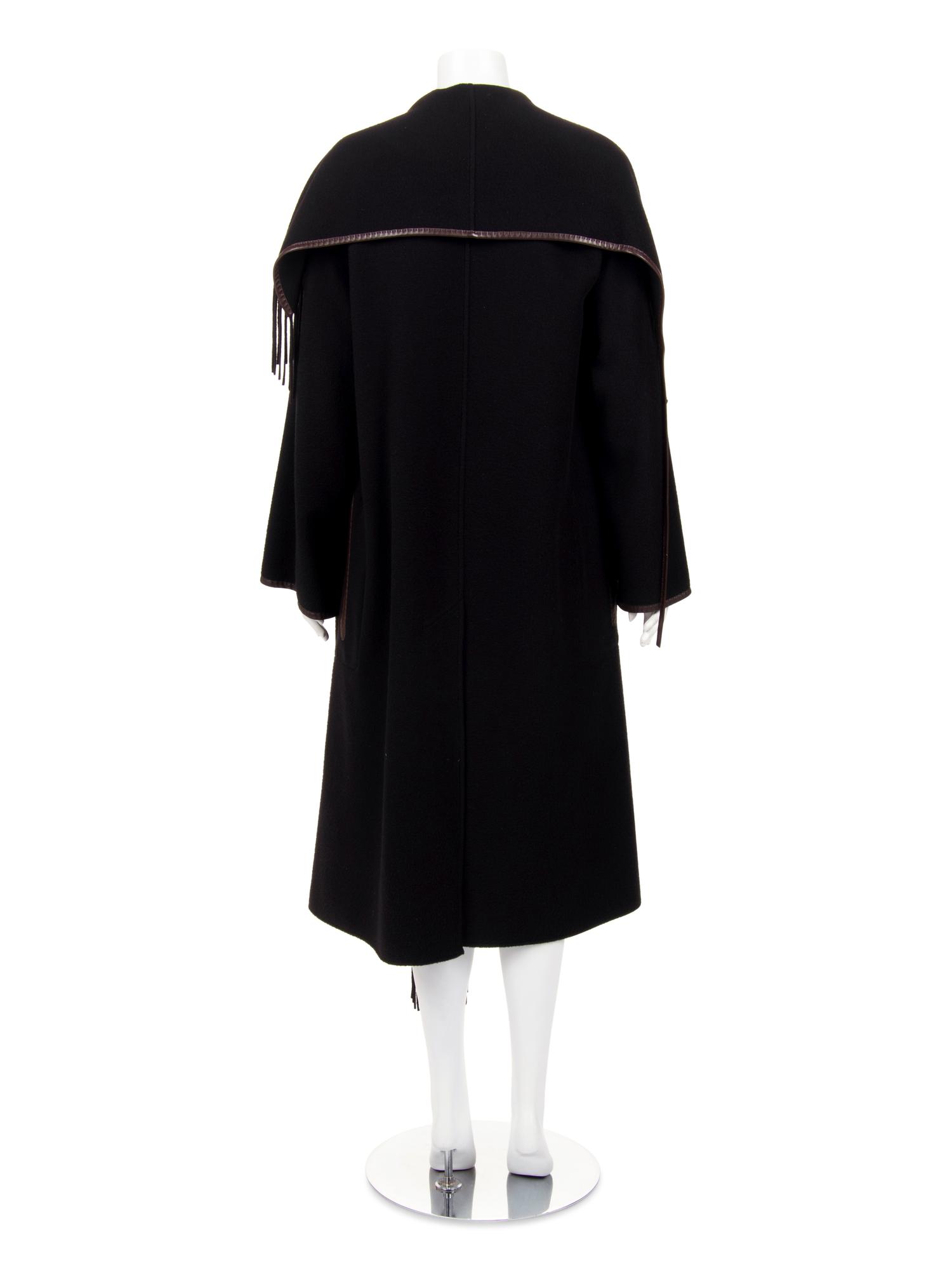 Hermès Cashmere Fringed Coat Trimmed with Leather