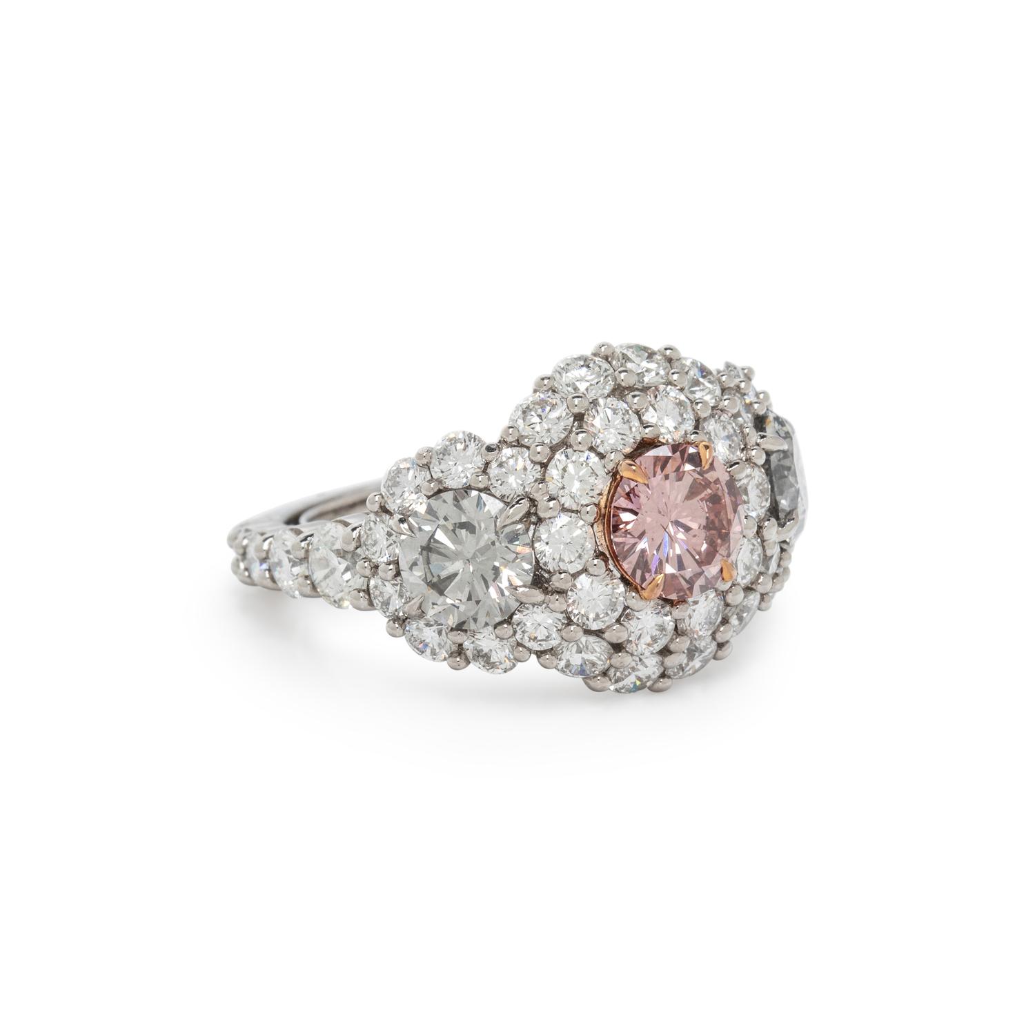 FANCY ORANGY PINK DIAMOND, GRAY DIAMOND, AND DIAMOND RING