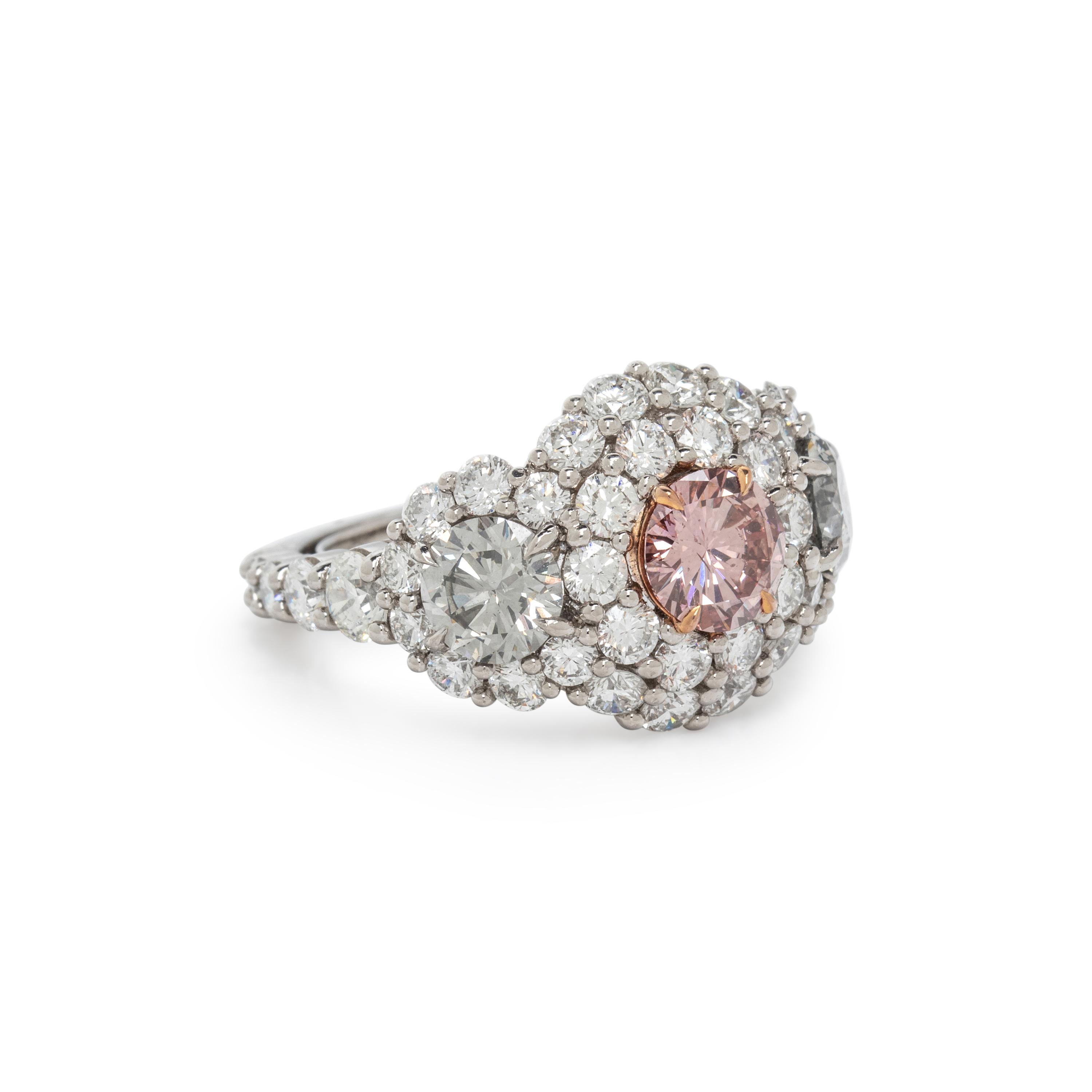 FANCY ORANGY PINK DIAMOND, GRAY DIAMOND, AND DIAMOND RING