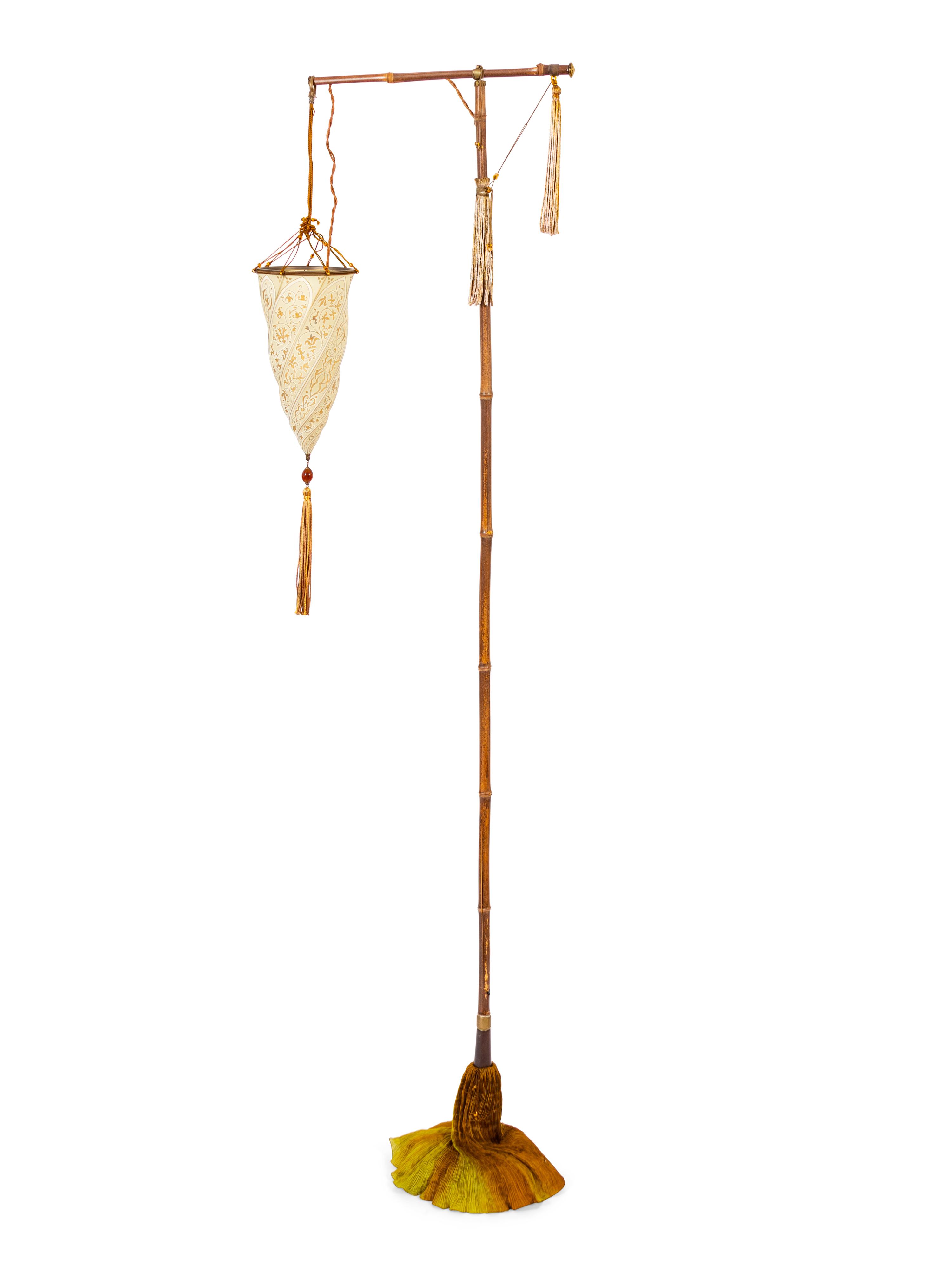 A Cesendello Fortuny Silk Floor Lamp with original tassles