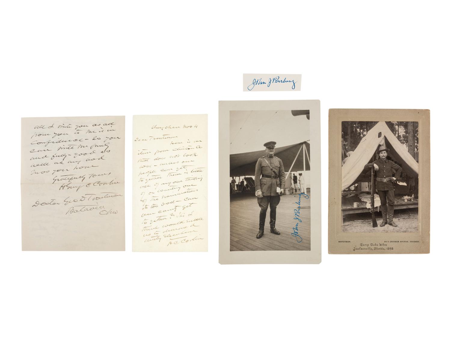 [SPANISH-AMERICAN WAR] -- [WORLD WAR I & II]. A group of photographs and documents involving the Spanish American War through World War I and II, including: