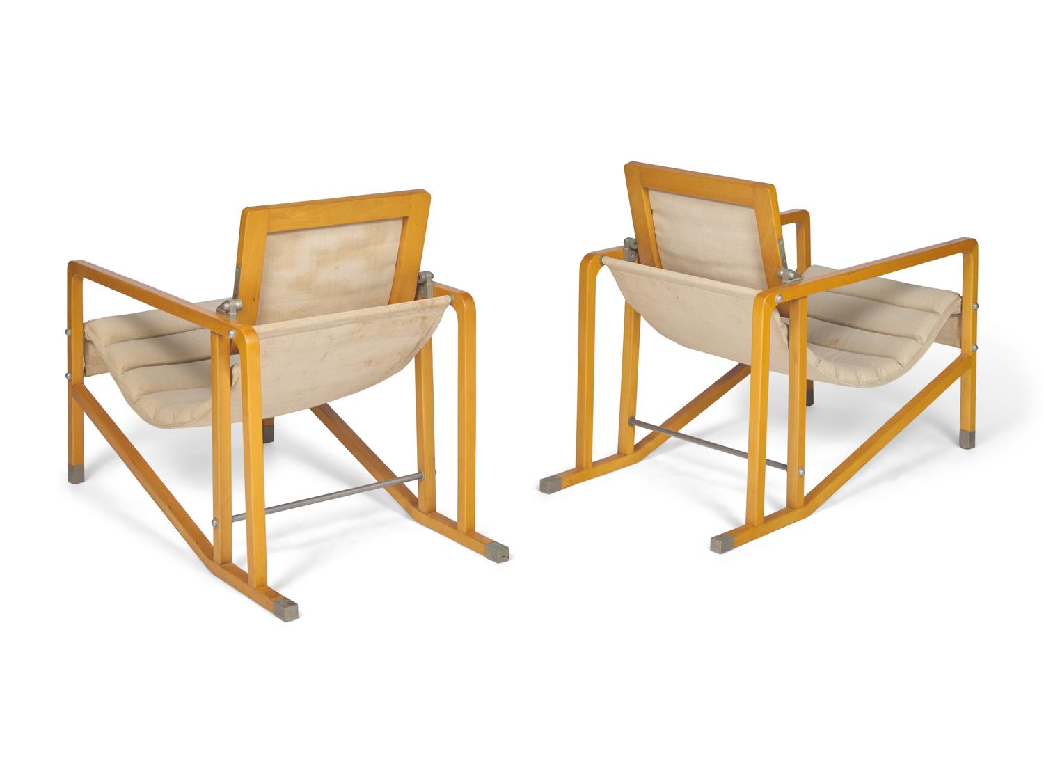 A Pair of Eileen Gray Birch Transat Chairs