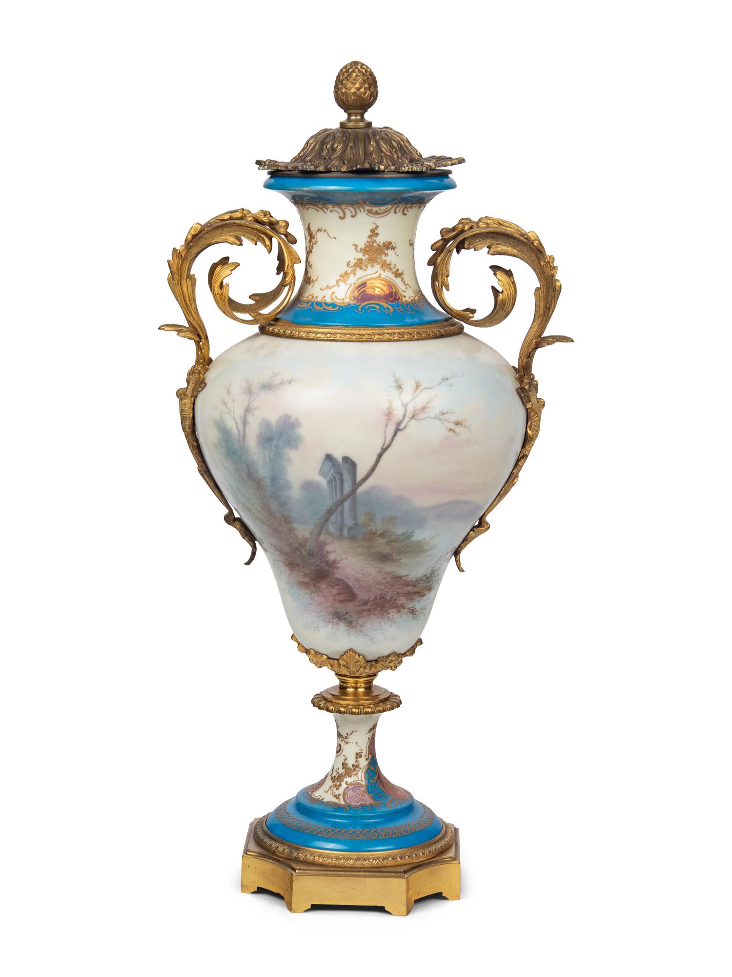 A Gilt Bronze Mounted Sèvres Style Porcelain Urn