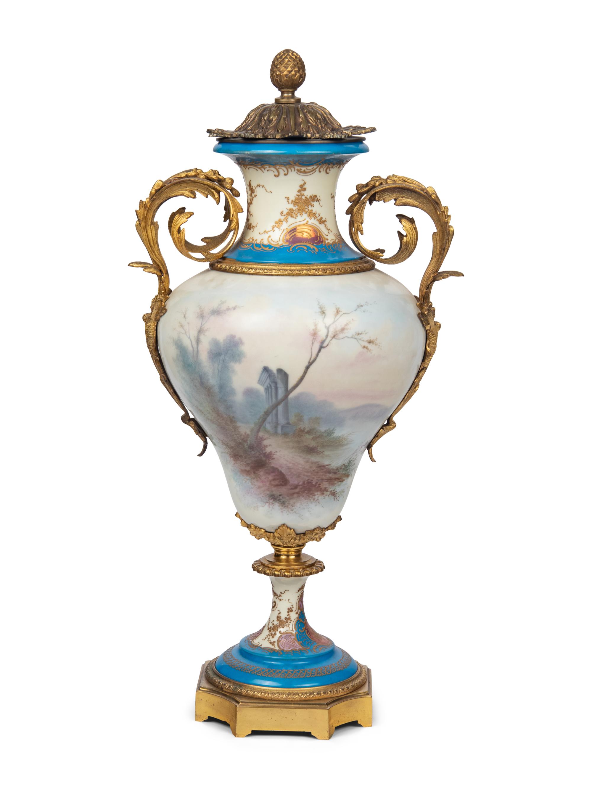 A Gilt Bronze Mounted Sèvres Style Porcelain Urn
