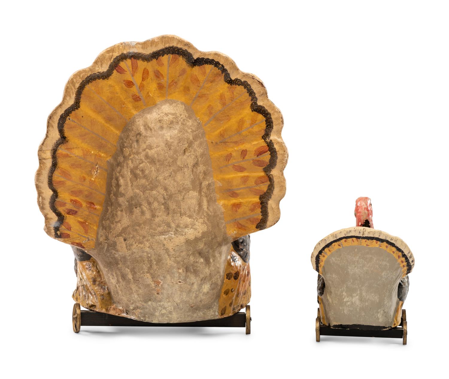 Two Turkey Form Pull Toys, Each With 9 Pin Game