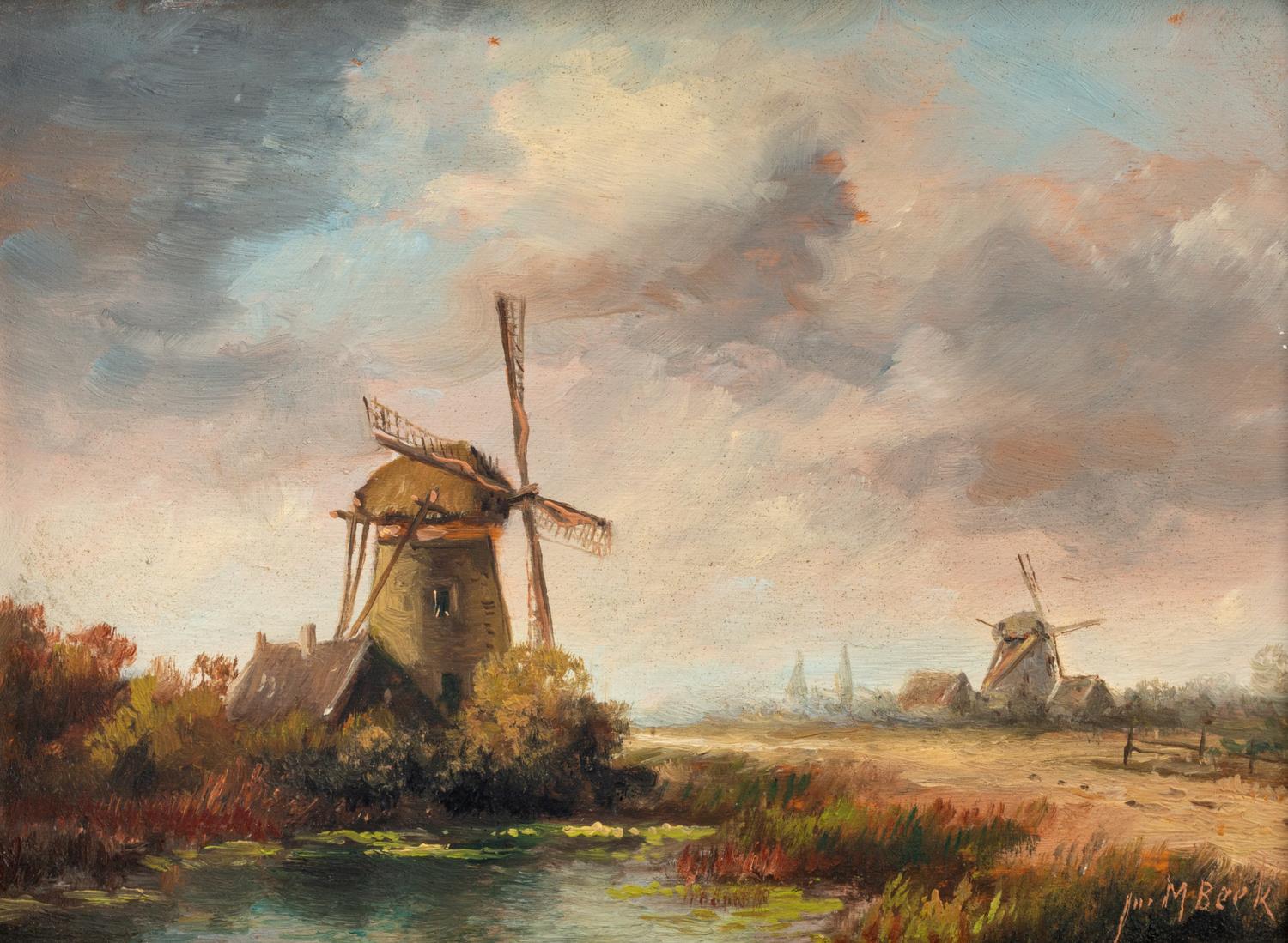 Landscape and Riverscape with Windmills (a pair of works)