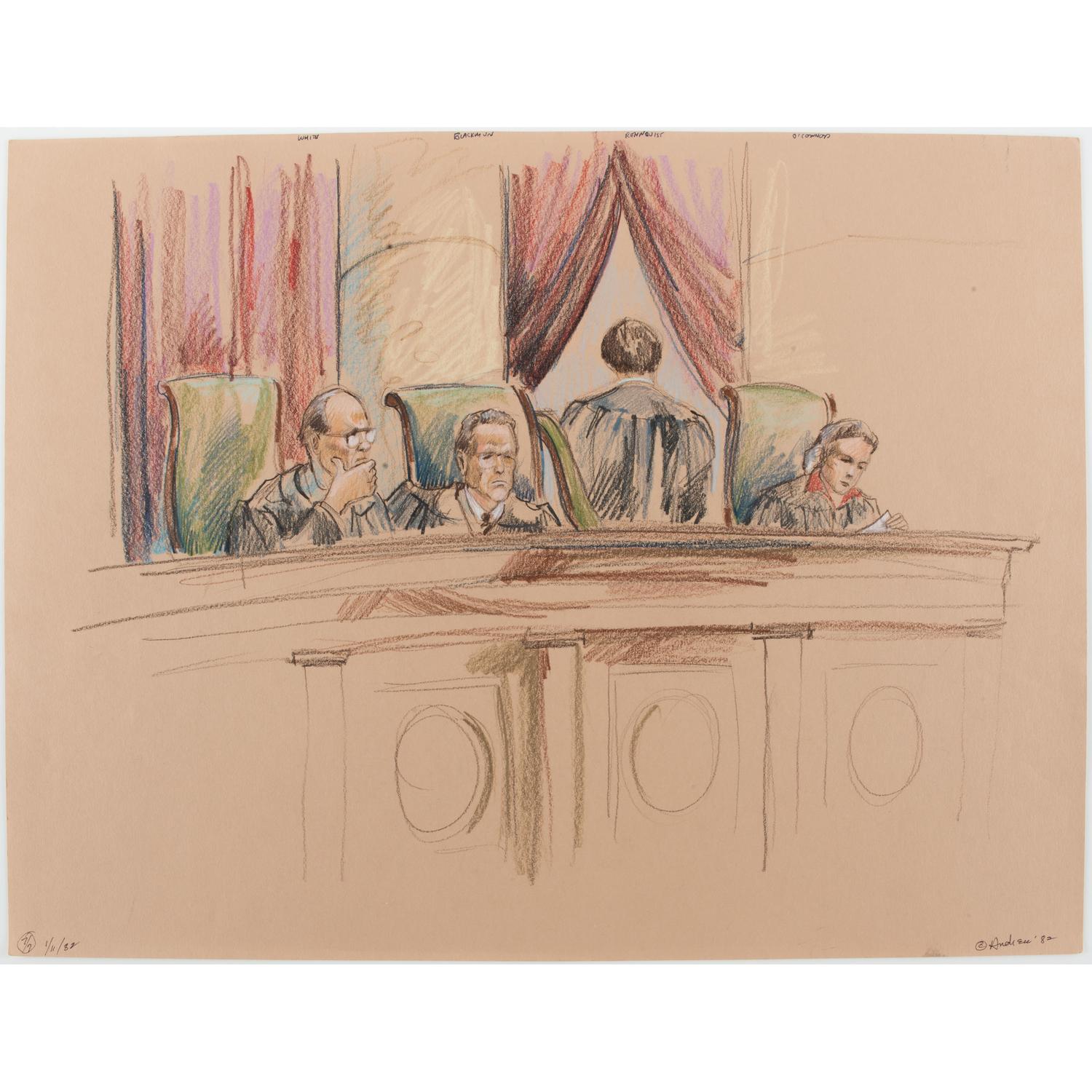 Joan Andrew, Washington Post and CNN Sketch Artist,Nine Original Sketches of Supreme Court Justices, 1981-1983