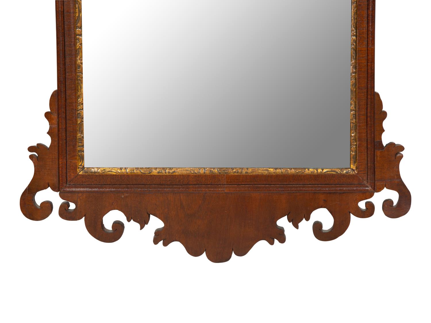 An American Chippendale Mahogany and Parcel Gilt Fret Carved Wall Mirror