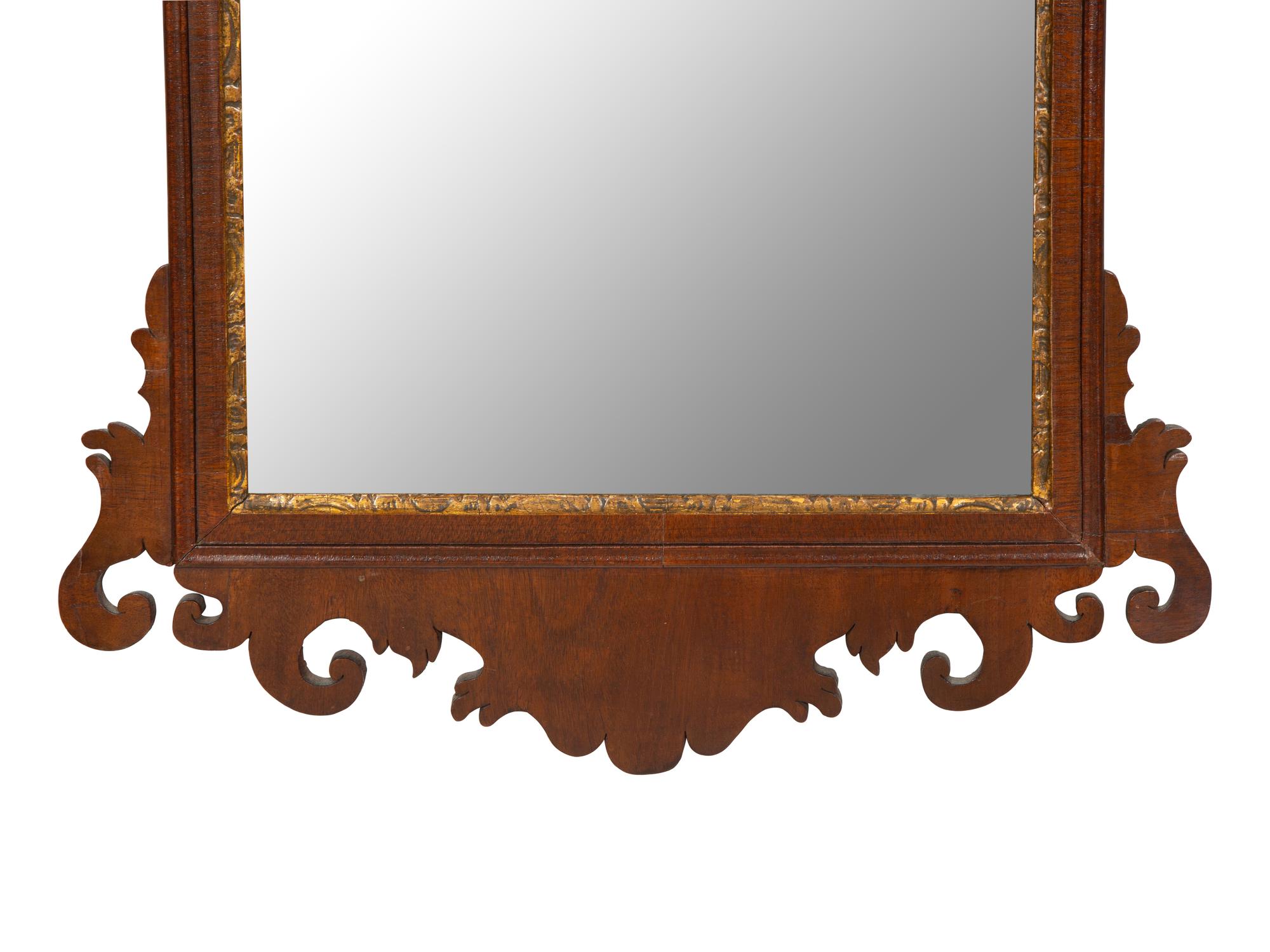 An American Chippendale Mahogany and Parcel Gilt Fret Carved Wall Mirror