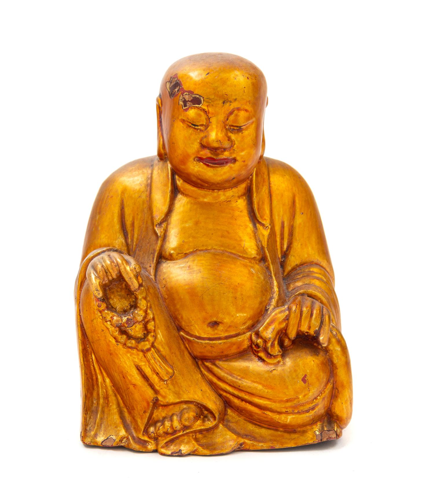 A Chinese Gilt Lacquered Wood Figure of Mile Buddha