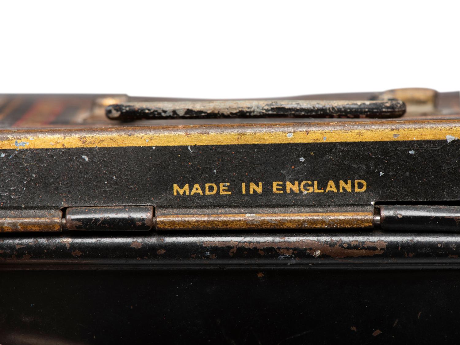 A Collection and Paint Decorated and Lithographed Advertising Tins and Banks