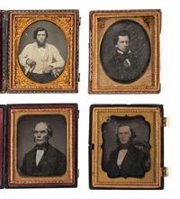 [EARLY PHOTOGRAPHY]. A group of 25 daguerreotype and ambrotype portraits of men with interesting hairstyles and facial hair, including: