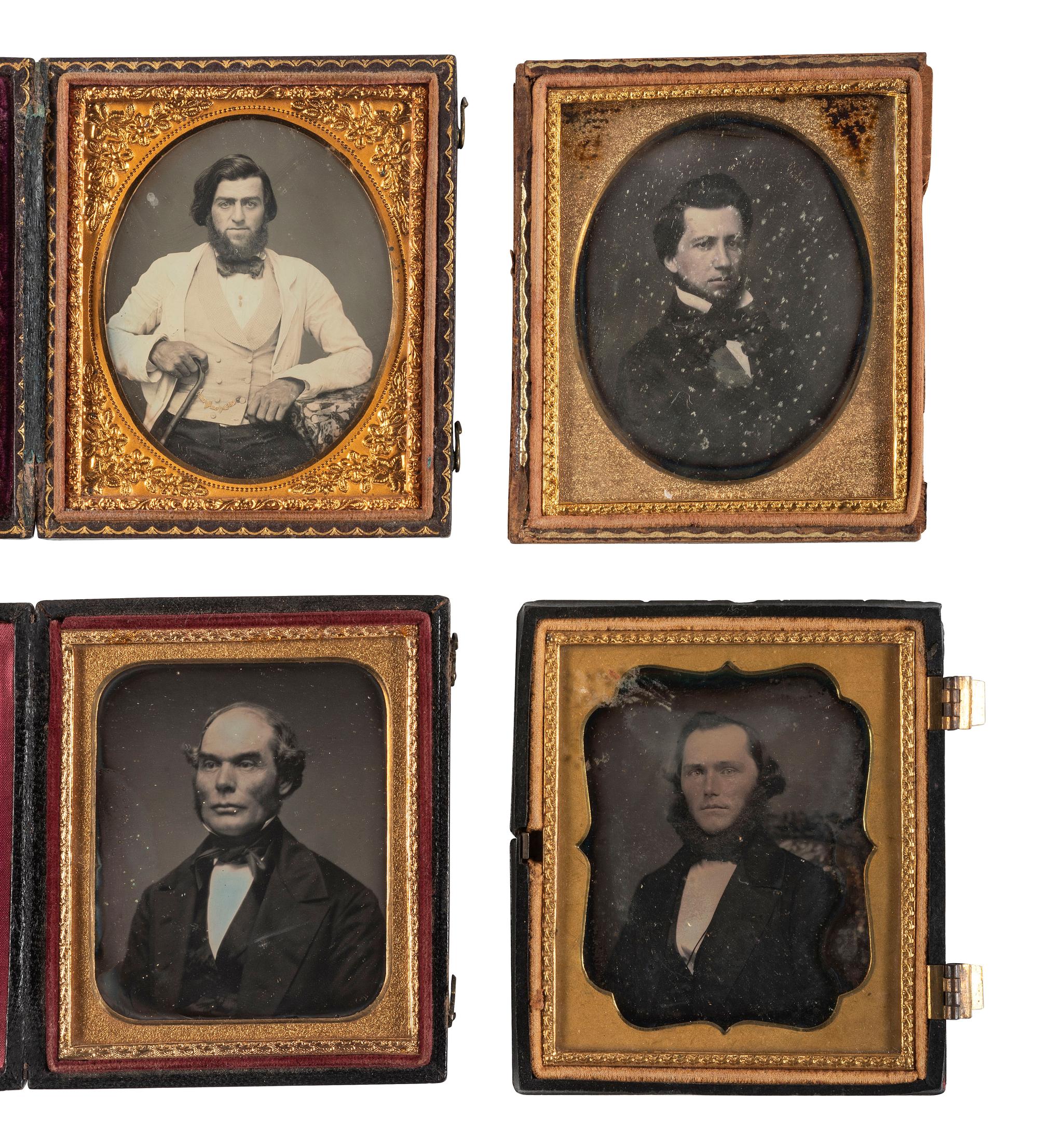 [EARLY PHOTOGRAPHY]. A group of 25 daguerreotype and ambrotype portraits of men with interesting hairstyles and facial hair, including:
