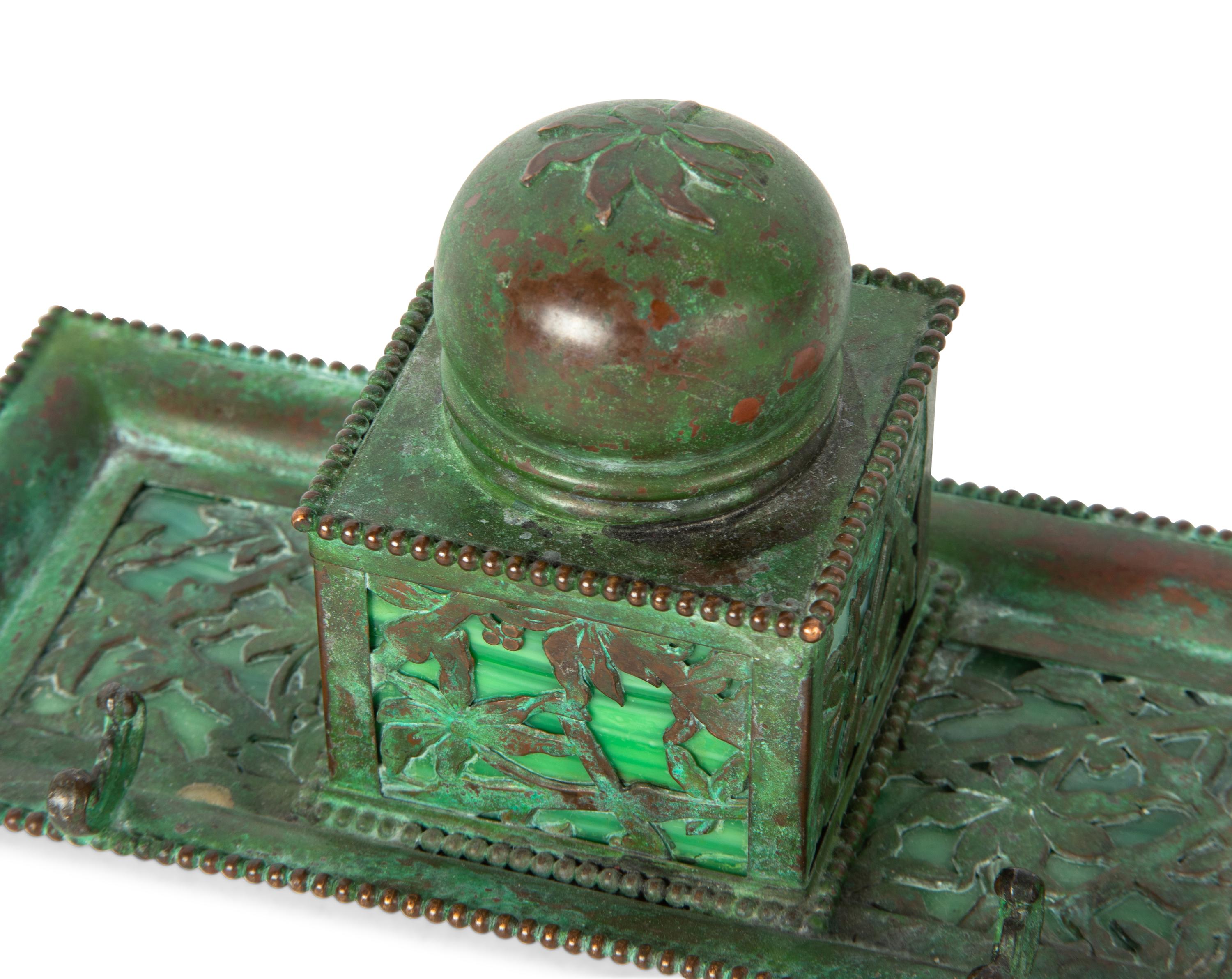 A Group of Arts and Crafts Style Bronze and Glass Desk Articles