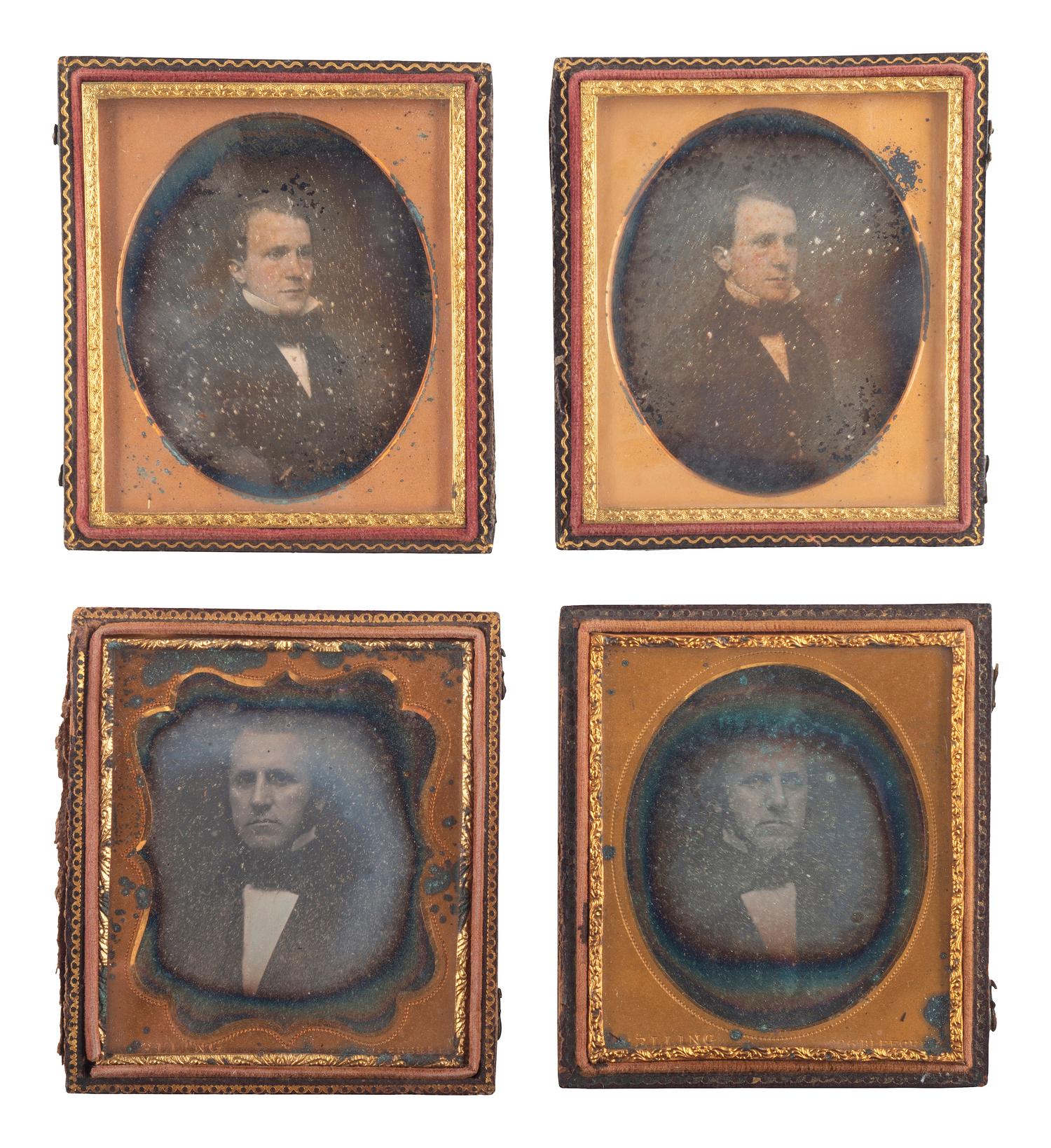 [EARLY PHOTOGRAPHY]. A collection of pairs and trios of cased images featuring the same male and female subjects, including many likely copy images, including: