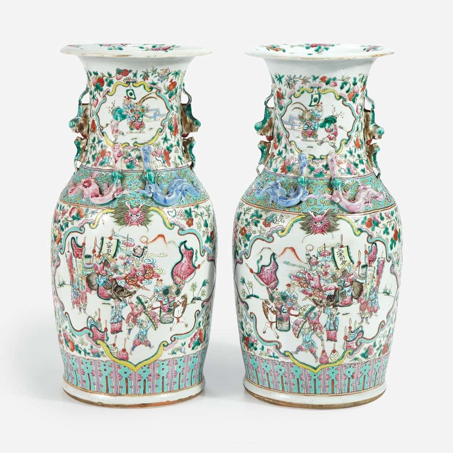 A pair of Chinese export famille rose-decorated porcelain baluster vases Late 19th-early 20th century